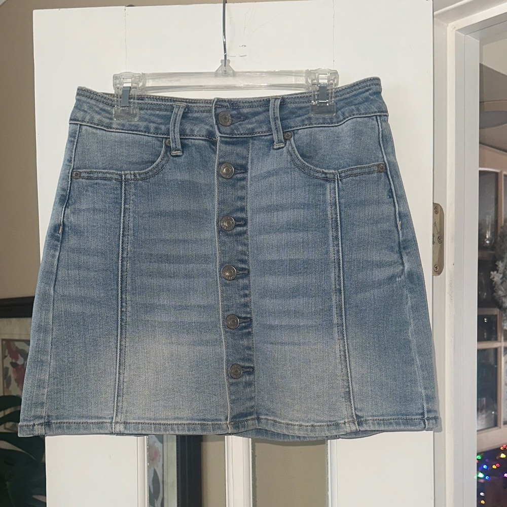 American Eagle Outfitters Light Blue Denim Button-Front Mini Skirt